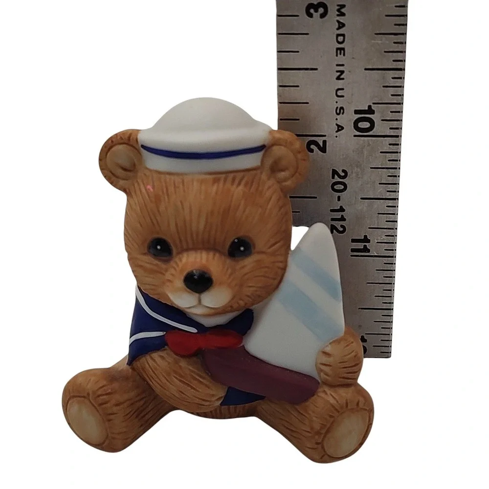Vintage Homco Teddy Bear Figurine Playtime Sailor Boy Holding Boat Nautical 1417